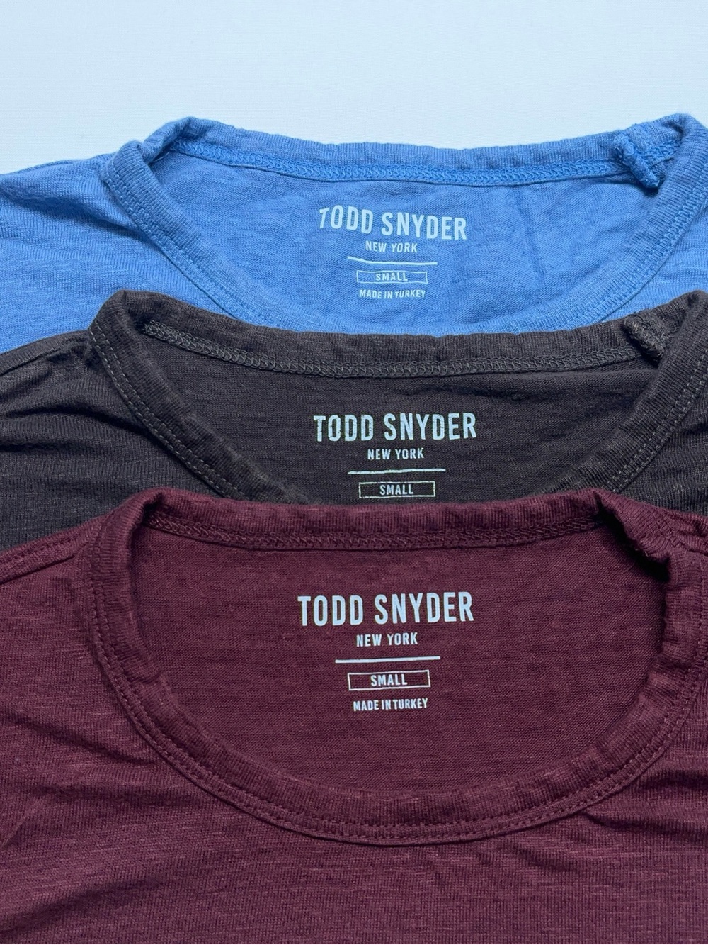 Todd Snyder Linen T Shirts Mens Small Coconut Sail Blue Burgundy Lot If Three - Picture 2 of 10